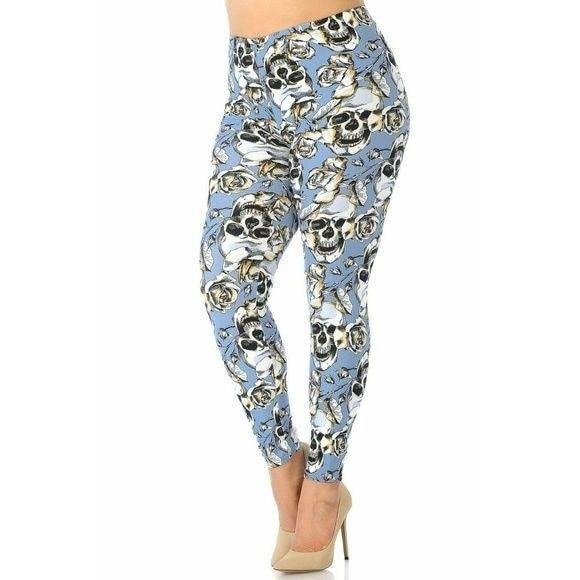 Extra Plus Size Buttery Soft Charcoal Rose Sugar Skull XPlus Size Leggings - Picture 1 of 8